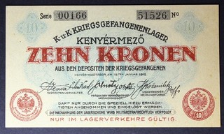 AUSTRIA 10 Kronen/10 Korona 15.1.1916 War Camp Kenyérmező UNC