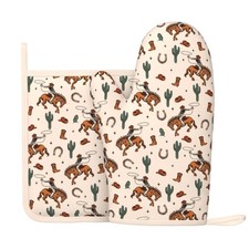 Western Cactus Cowboy Boho Silicone Oven Mitt...