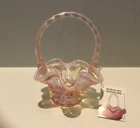 Fenton Pink Opalescent Iridescent Basket Pink Champaign Original Tag & Stamp