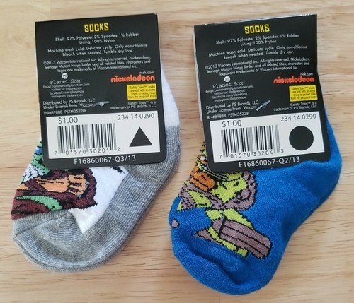 Teenage Mutant Ninja Turtles 2 Pair Boy's Sock Sz 4-5.5 Shoe Sz 1-5 Leo & Mike B - Picture 3 of 3