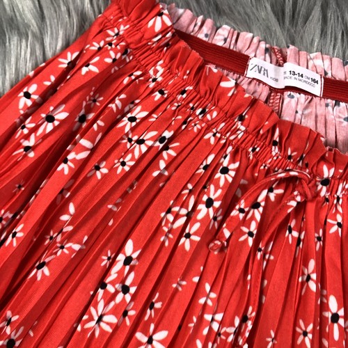 Zara Girls 13-14 Red Floral Pleated Wide Leg Pants - Picture 4 of 5