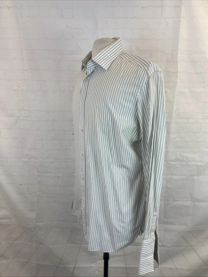 Burberry Men's White & Gray Stripe Cotton Dress Shirt 16.5 - 42 $295 - Image 3 of 4