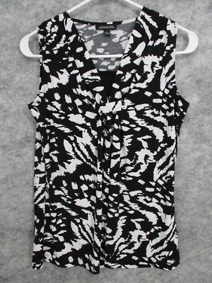 Notations Women's Top Small Sleeveless Blouse V-Neck Stretch Black Blouse