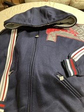 Image of NYC Vintage Sweatsuit Navy Heavyweight Acrylic Knit Sweatsuit XL Zip Up Hoodie