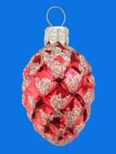 RED SILVER EUROPEAN BLOWN GLASS PINE CONE CHRISTMAS TREE ORNAMENT 519