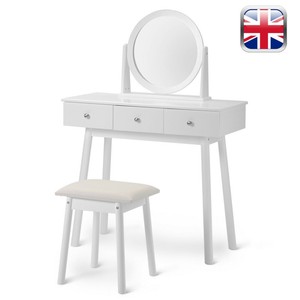 Girls White Dressing Table Set With Mirror And Stool With 3