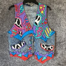 Vintage Custom Vest Womens Medium Denim Handpainted Jordache 90s Pop Art