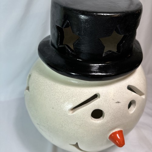Vintage Christmas Snow Man Head Jack O Lantern Ceramic Candle Porch Decor Rare - Picture 4 of 19