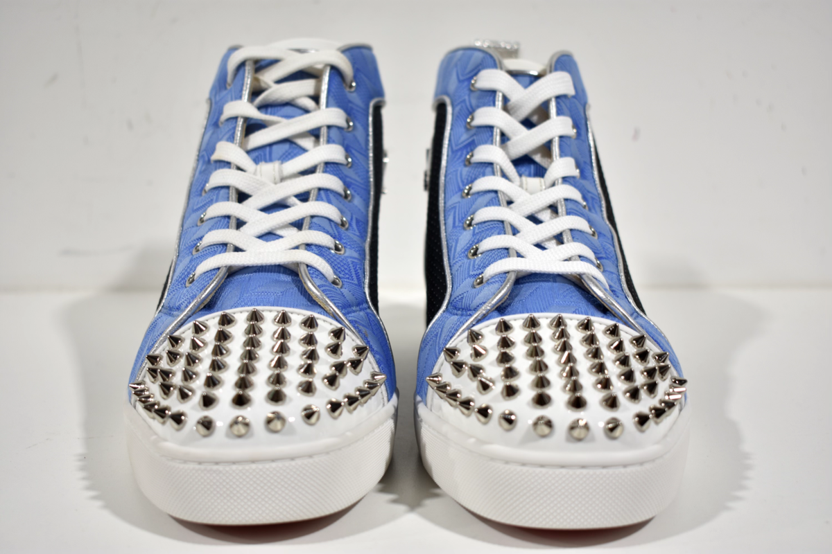 Christian Louboutin Lou Spikes Orlato Flat White Blue High Top 