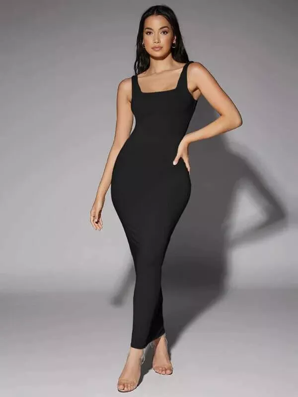Black v top neck tank dress