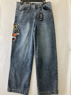 Ed Hardy Jeans Women’s Size 32 Color Blue Medium Vtg Brave Eagle Wide Leg  Australia