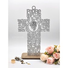 US 4/12pcs Wooden Religious Cross Jesus Centerpiece w Stand Communion Decor