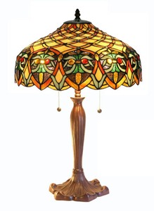 Tiffany Style Table Lamp Stained Glass Jewels Brown Yellow ...
