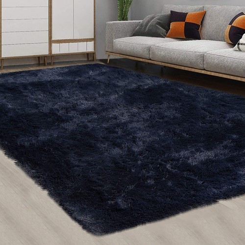 Soft Velvet Shag Area Rug, 9' x 12', in Dark Navy - Perfect for Modern Spaces - Picture 3 of 9