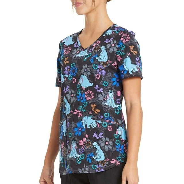 Scrubstar Heather Fields Top Women XS Multicolor Short Sleeve Print Scrub V-Neck - Image 3 of 4