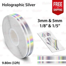 HOLOGRAPHIC SILVER 9/16" 15mm Twin Lines PIN STRIPE TAPE Decal Vinyl Sticker