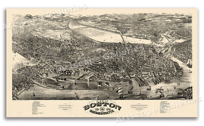 Boston Massachusetts 1880 Historic Panoramic Town Map - 20x36
