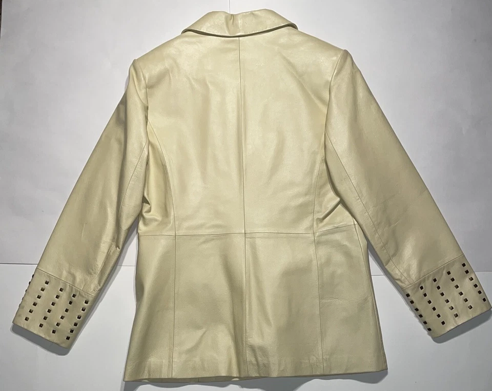 * Terry Lewis Small Women Jacket White Jacket Coat  Pockets Leather Retro Party - Image 2 of 4
