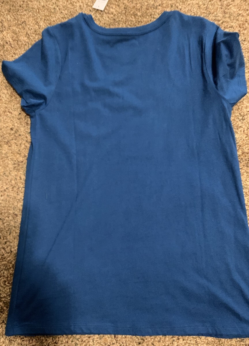 T-shirt Gap 'Happy New Year' Femme Taille M - Bleu Avec Inscription Argentée, Manches Courtes, Neuf étiqueté