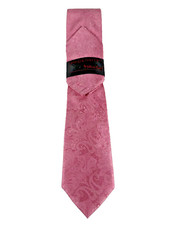 Steven Land Men's Tie and Hanky Pink Paisley 3.25" Wide Hi-Density Micro-Silk