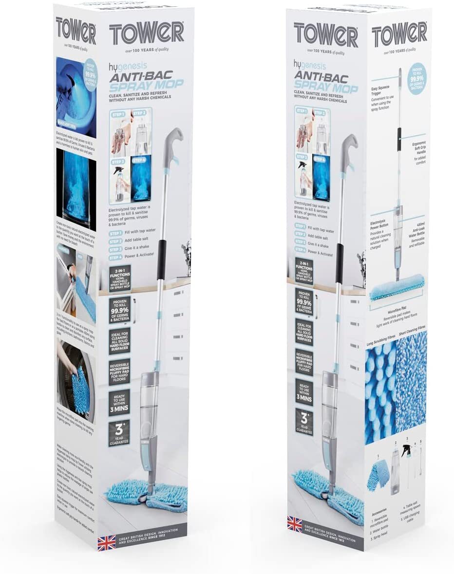 Tower T547000 Hygenesis Spray Mop 450ml Spray Bottle 2 Microfibre Pads