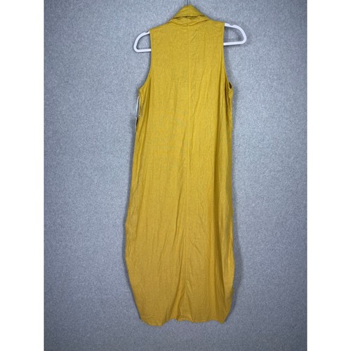 Cynthia Rowley Dress Medium Mustard Linen Cowl Hi Lo Lagenlook Coastal Grandma - Picture 10 of 12