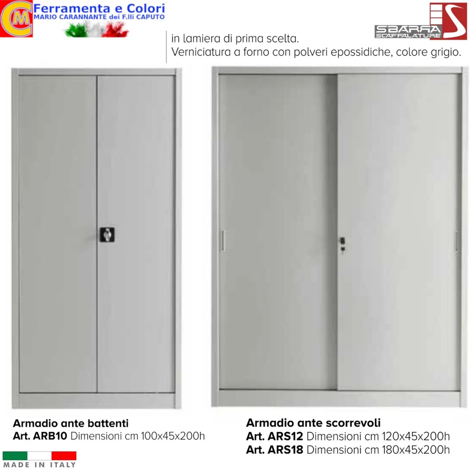 CAPALDO Armadio Ufficio con Porte Scorrevoli Battenti 4 Ripiani Grigio Metallo Archivio