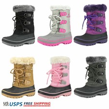 Boys Girls Winter Snow Boots Fur Lined Ankle Boots Zip Warm Ski Boots Size 9T-6