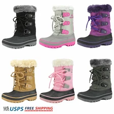 Boys Girls Winter Snow Boots Fur Lined Ankle Boots Zip Warm Ski Boots Size 9T-6