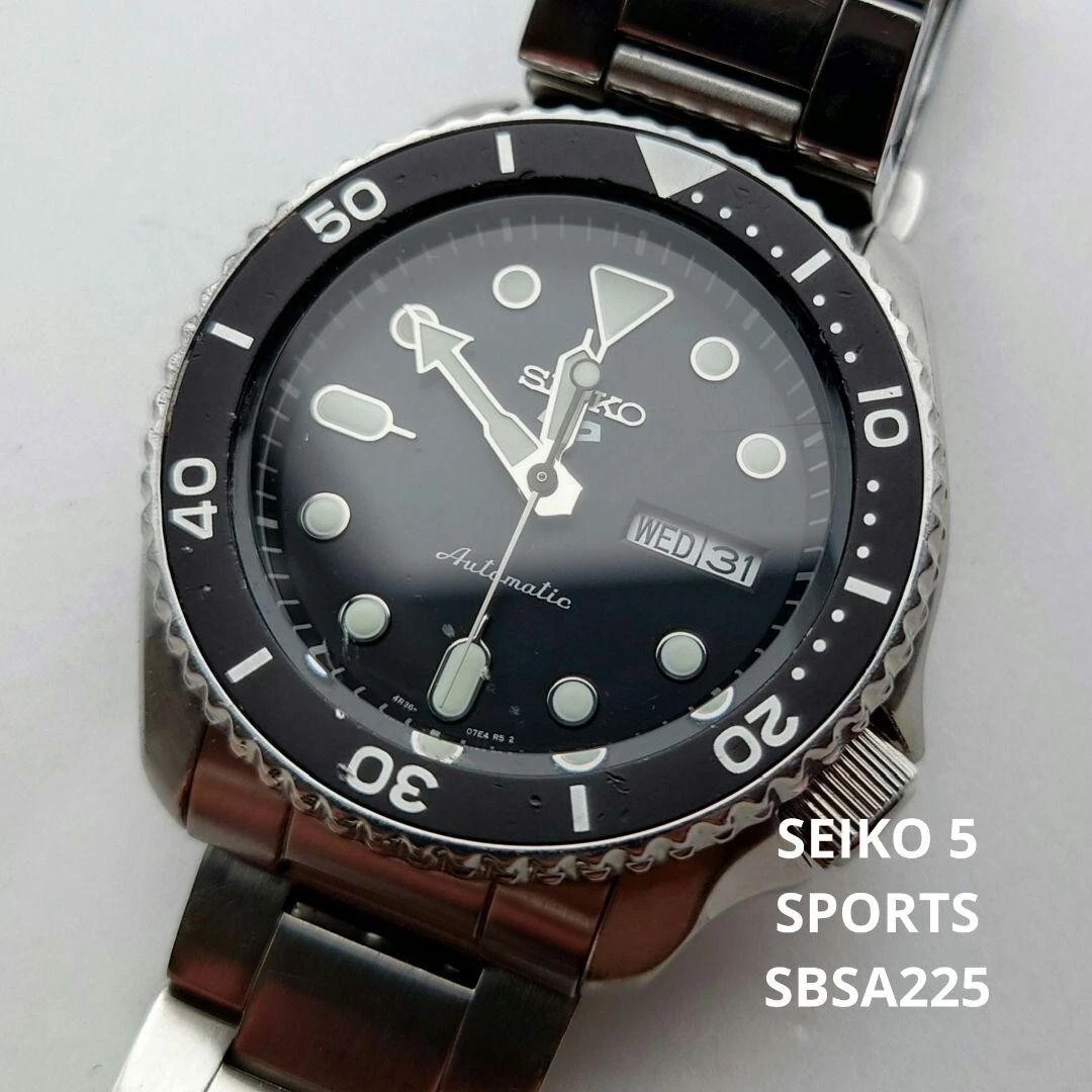Seiko 5 Sports SBSA225 Black Dial Automatic Mechanical Diver Men Watch used