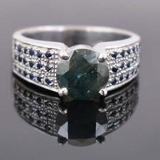 Beautiful Round Brilliant Cut Black CZ  Blue Sapphire 935 Silver Wedding Ring