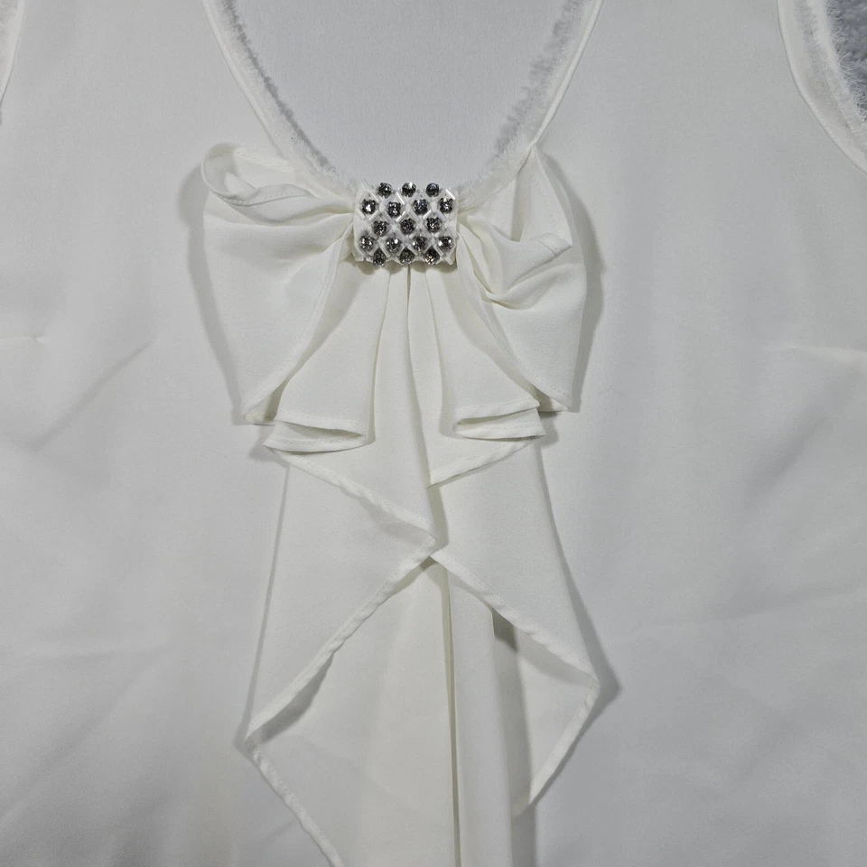 Camisa Jennifer Lopez Mujer Grande Marfil Blanco Lazo Volantes Sin Mangas Tanque Foto 2 de 4