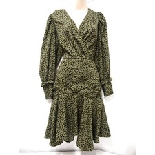 Walter Baker Womens Dress 4 Olive Green Animal Spot Long Sleeve Pleated Wrap