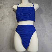 Zaful 2 Piece Bikini Set Swimsuit Size XL Royal Blue Ribbed Spaghetti Straps
