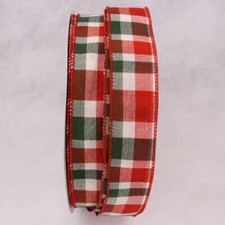 Check Gingham Plaid Christmas Ribbon 1 1/2" Wired 5 Yard 40024 Red Green White