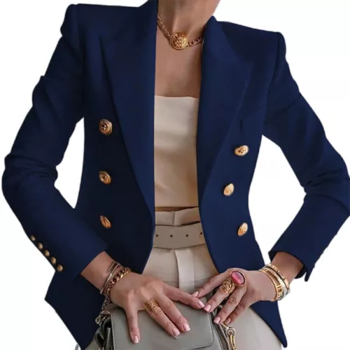 Zweireihiger Damen Blazer Mantel Langarm Revers formell schmale Jacke Oberbekleidung | - Bild 9 von 26