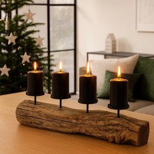 Adventskranz aus Treibholz, länglich - Kerzenständer aus Metall - Weihnachtsdeko