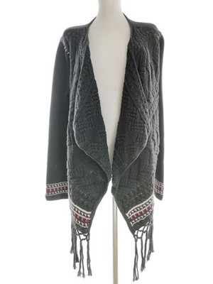 ODD MOLLY Damen Langer Offener Cardigan-Mantel Gr. 40 Grau Baumwolle 100% Grober