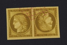 Timbre France classique avant 1900 N° 1 10 c Cérès tête-bêche grille rouge