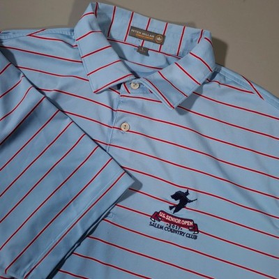 Peter Millar Summer Comfort Golf Polo Shirt Men L Blue Red Striped Performance