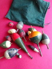 SELECTION OF OLD AND EARLY PIKE AND SEA FISHING FLOATS AND SIMILAR IN CLOTH BAG