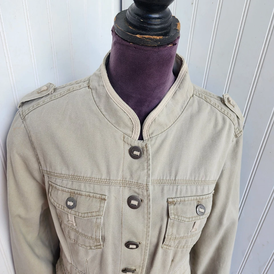 Chaqueta informal de mezclilla beige caqui para mujer Axcess 100 % algodón talla XL Foto 3 de 4