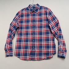 J. Crew Classic Plaid Flannel Shirt Mens Large Blue Red Cotton Plaid Button Up