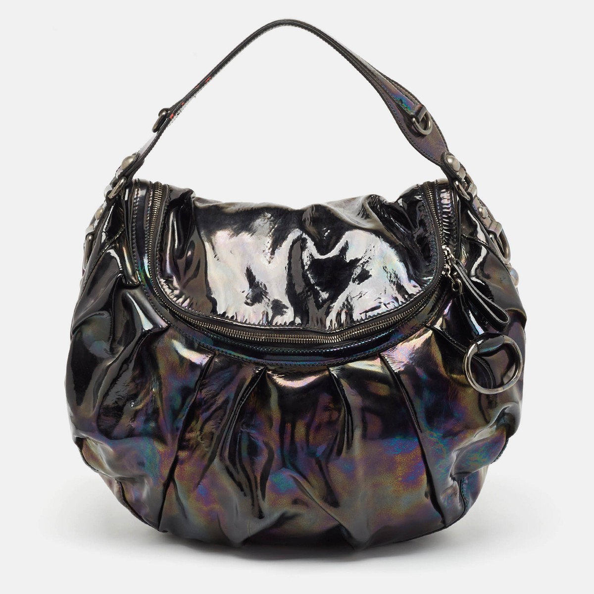 Gucci Iridescent Black Patent Leather Icon Bit Hobo | eBay Gucci Iridescent Black Patent Leather Icon Bit Hobo | eBay