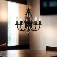 Kronleuchter Schwarz Metall Rustikales Design Candela 1 Esszimmer Pendelleuchte