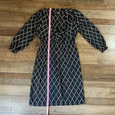 VINTAGE Size 8 Raoul Unita Corp Dress Women’s Black Geometric Diamond Print 8812