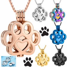 Paw Print Pet Urn Pendant Cremation Jewelry for Dog Cat Ashes Memory Necklace