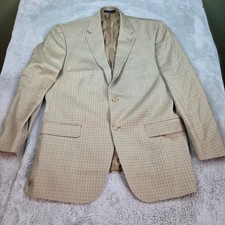Lauren Ralph Lauren Silk Wool Sport Coat Mens 42R Houndstooth Blazer Tan Brown