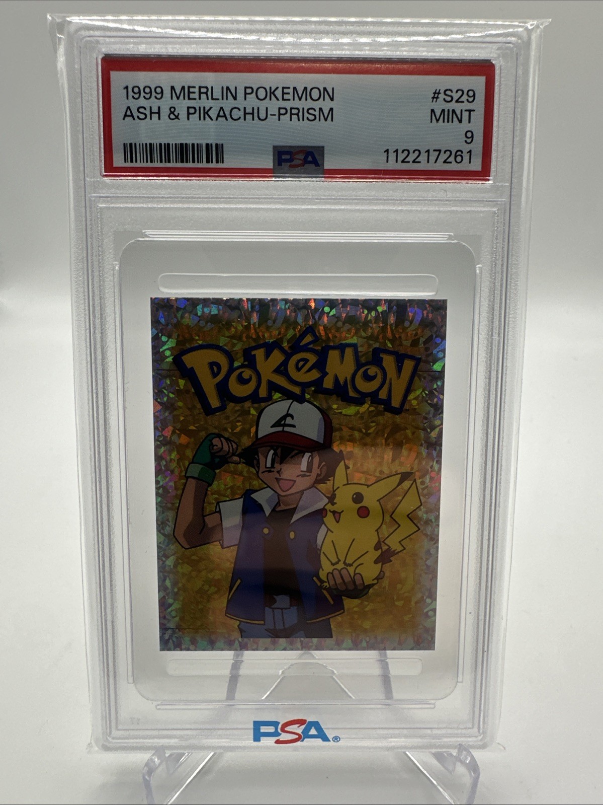 1999 Merlin Pokemon Ash & Pikachu #S29 Prism PSA 9