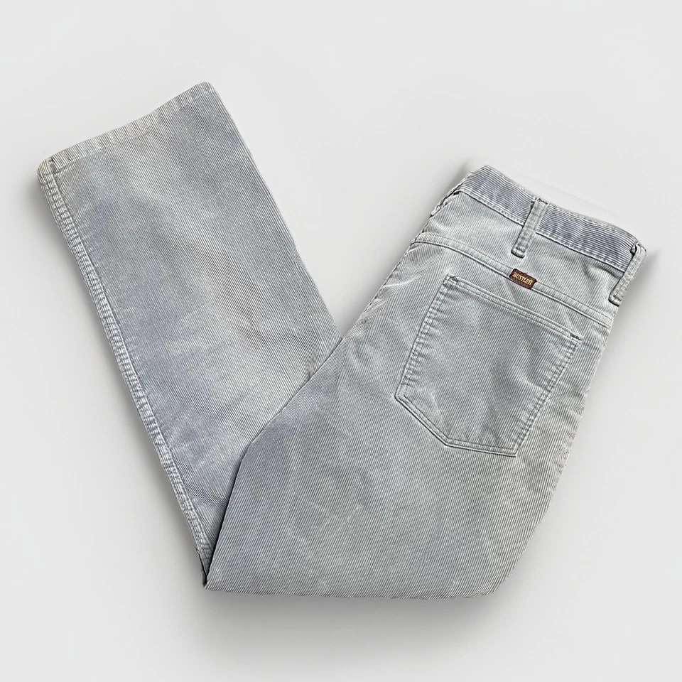 Talla 32x27- Vintage 70’s Rustler Pantalón Pana Pierna Recta Hombre’s Azul Claro EE. UU.! Foto 3 de 4